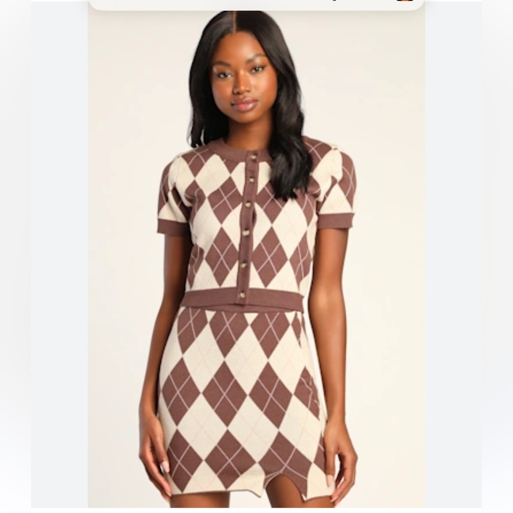 Lulus Women’s Size M 2 Piece Sweater Skirt Set Argyle Out Of‎ Stock On Line NWT